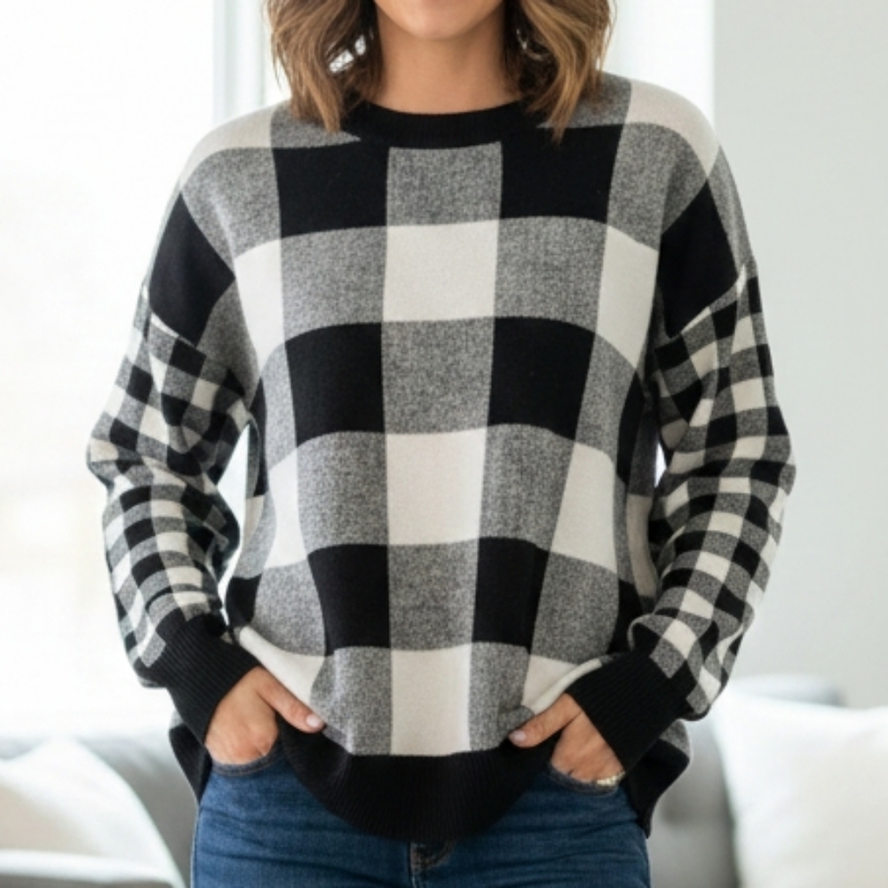 Rachel Zoe Black and White Plaid Sweater